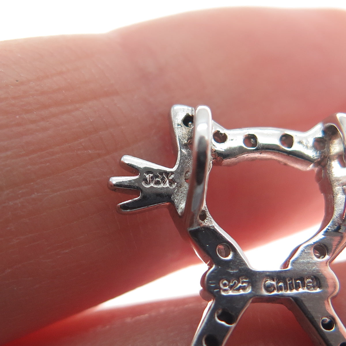 925 Sterling Silver Real Round-Cut Black Spinel C Z Cat Minimalist Slide Pendant