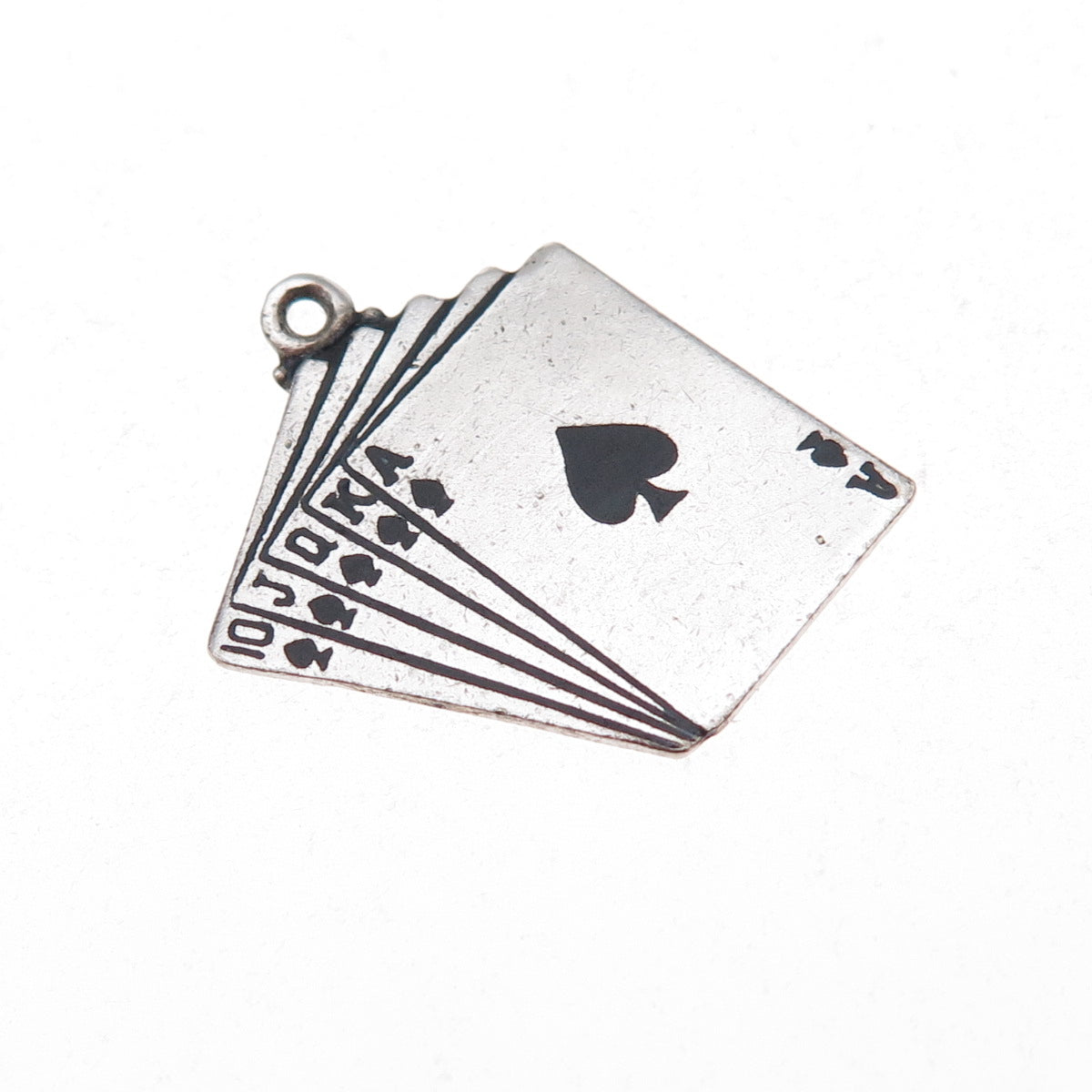 Art's Elegance Sterling Silver Vintage Royal Flush Spades Poker Charm Pendant