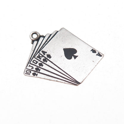 Art's Elegance Sterling Silver Vintage Royal Flush Spades Poker Charm Pendant