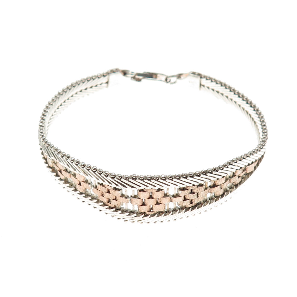 MILOR Sterling Silver 2-Tone Vintage Italy Riccio Chevron Link Bracelet 6.75"