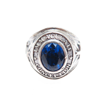 925 Sterling Vintage 1974 Blue C Z Immaculate Conception School Ring Size 6.75