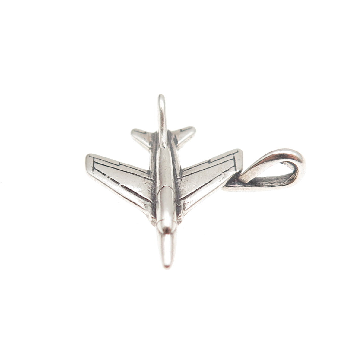 925 Sterling Silver Vintage IFS Jet Fighter Oxidized 3D Mini Charm Pendant