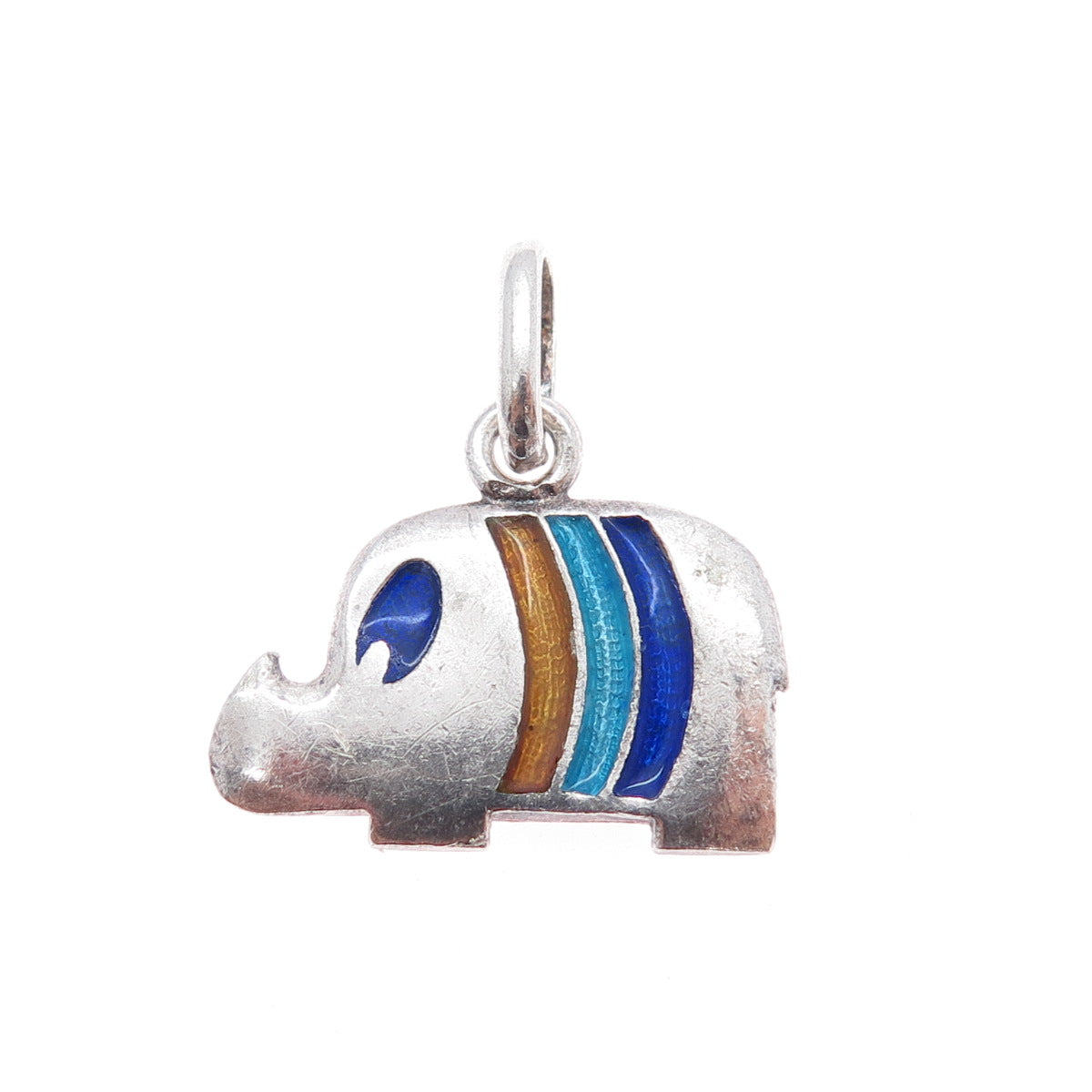 925 Sterling Silver Vintage Italy Enamel Modernist Elephant Charm Pendant