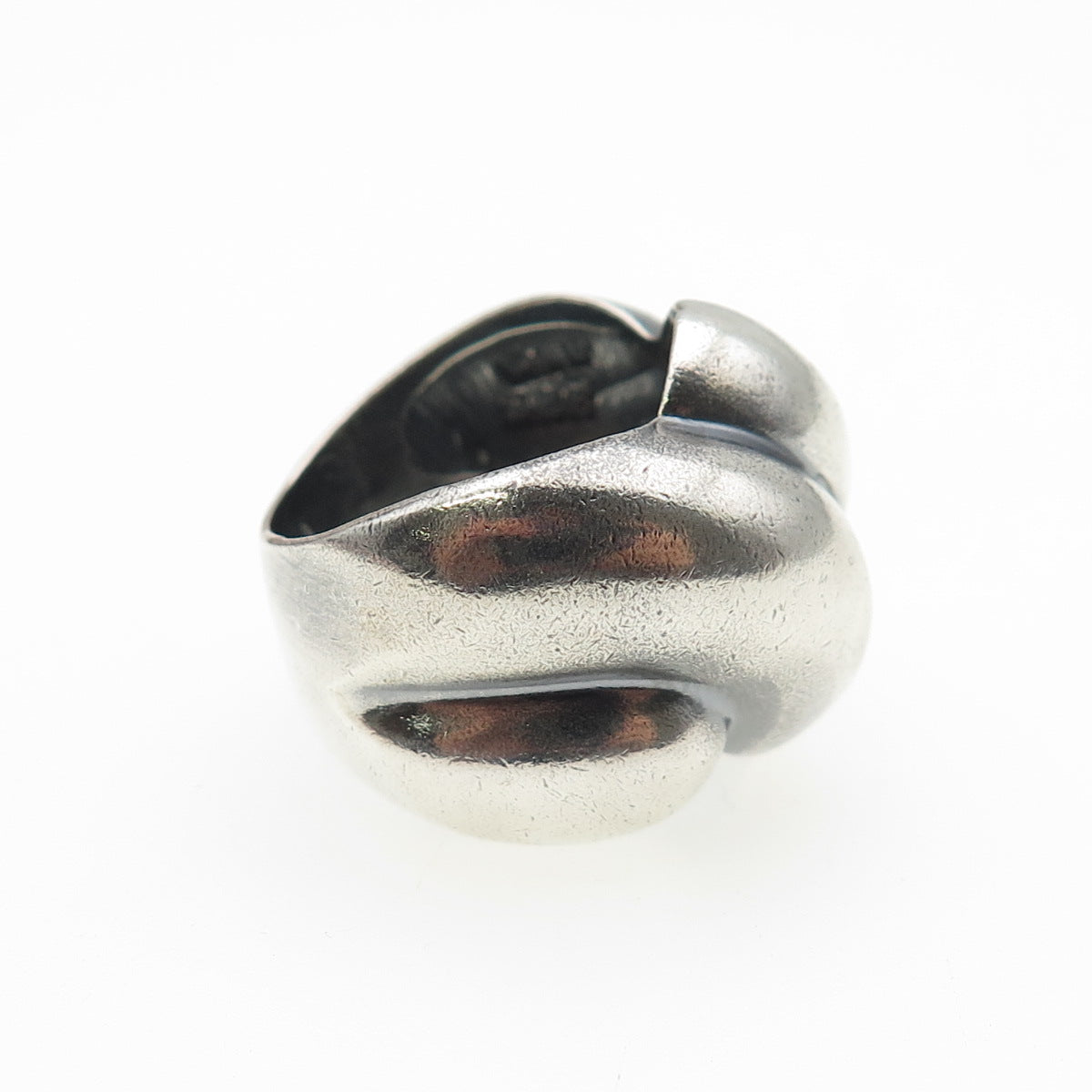 925 Sterling Silver Vintage Mexico Modernist Ribbed Dome Oxidized Ring Size 7.5
