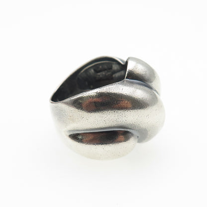 925 Sterling Silver Vintage Mexico Modernist Ribbed Dome Oxidized Ring Size 7.5