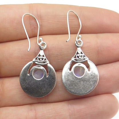 925 Sterling Silver Vintage Real Moonstone Crescent Teardrop Dangle Earrings