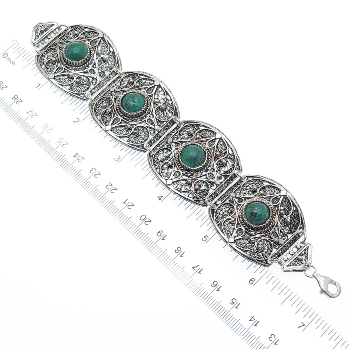 925 Sterling Silver Vintage Real Eilat Filigree Panel Link Oxidized Bracelet 7"