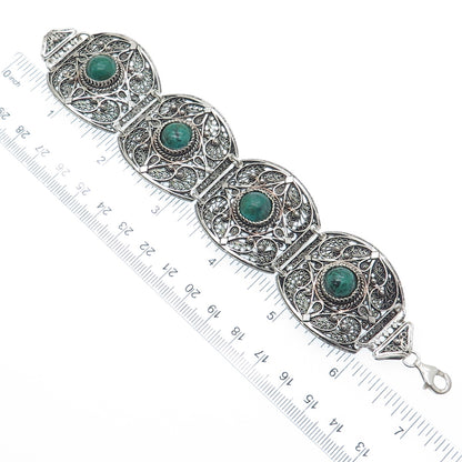 925 Sterling Silver Vintage Real Eilat Filigree Panel Link Oxidized Bracelet 7"