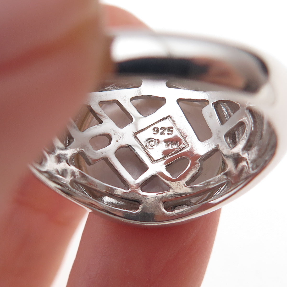 Dasan 925 Sterling Silver Vintage Real MOP Skull Crossbones Ring Size 10.5
