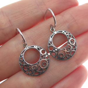 REEDS 925 Sterling Silver Vintage Crescent Circle Dangle Earrings