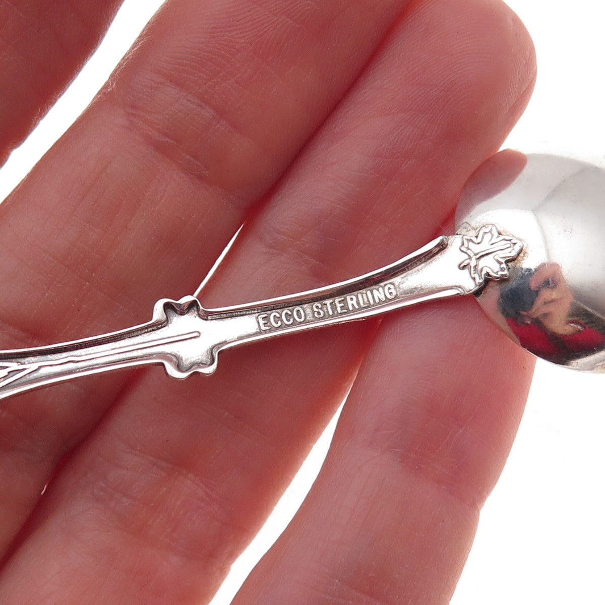 Ecco 925 Sterling Silver Antique Art Deco Enamel Canada Maple Leaf Coffee Spoon
