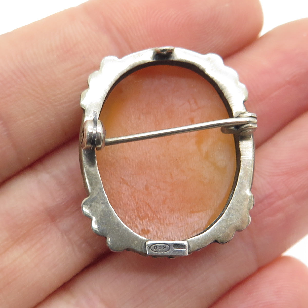 800 Silver Antique Cameo Victorian Lady Pin Brooch / Pendant