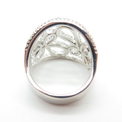 925 Sterling Silver Real Round-Cut Diamond Floral Cross Ring Size 7