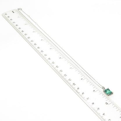 925 Sterling Silver Emerald & Round-Cut C Z Cable Chain Necklace 16-18"