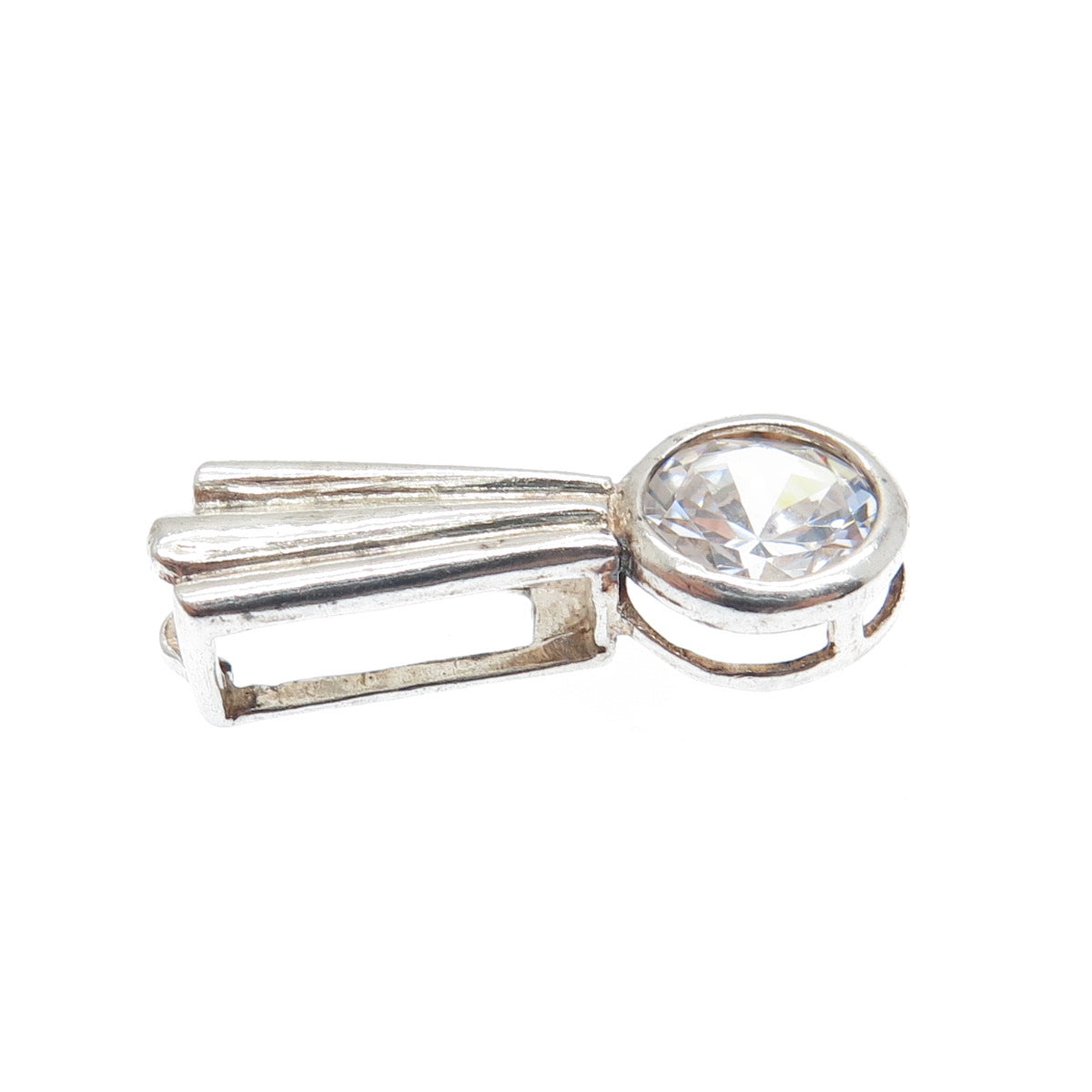 925 Sterling Silver Vintage Round-Cut C Z Modernist Slide Pendant