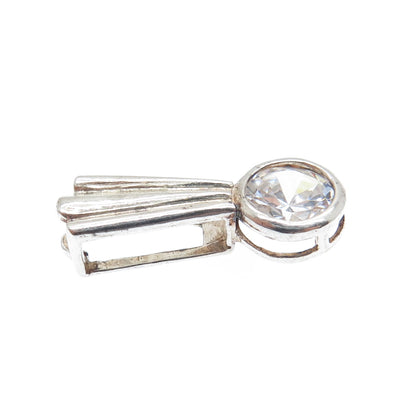 925 Sterling Silver Vintage Round-Cut C Z Modernist Slide Pendant