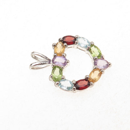 Han Sterling Vintage Real Topaz Amethyst Citrine Peridot & Garnet Heart Pendant