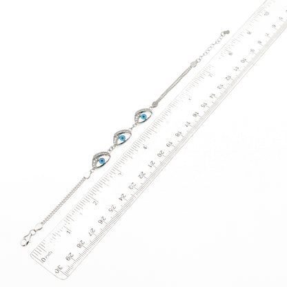 925 Sterling Silver Round-Cut C Z Evil's Eye Double Box Link Bracelet 7-8"