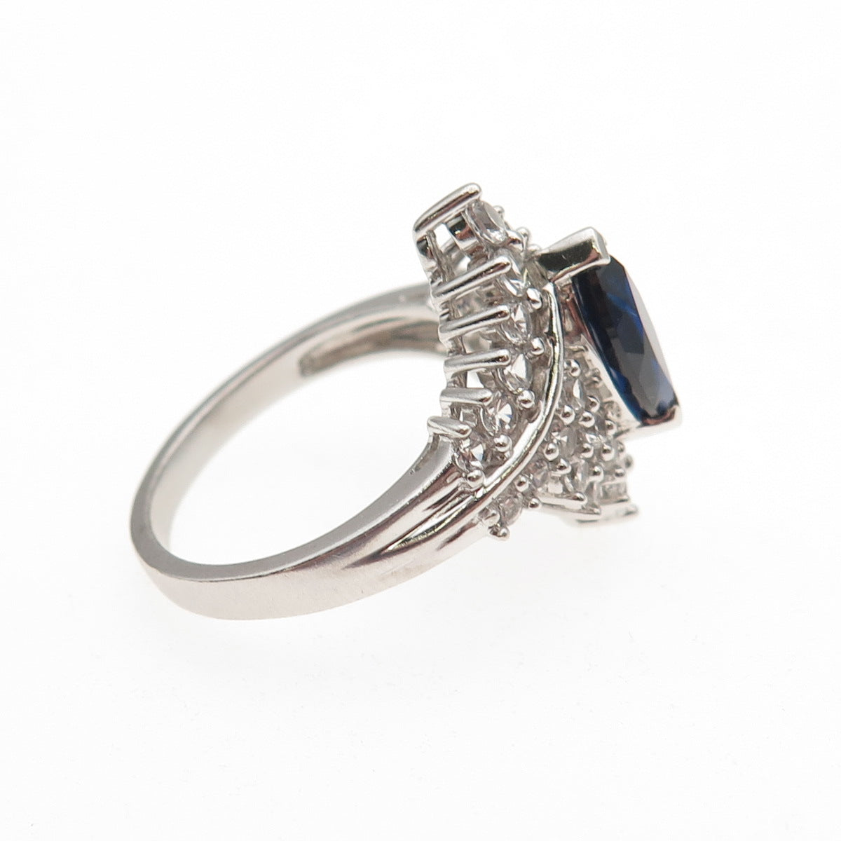 JH Young Sterling Silver Lab-Created Sapphire Real White Topaz Ring Size 7.25