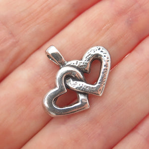 925 Sterling Silver Vintage Interlocked Couple Heart Oxidized Mini Charm Pendant