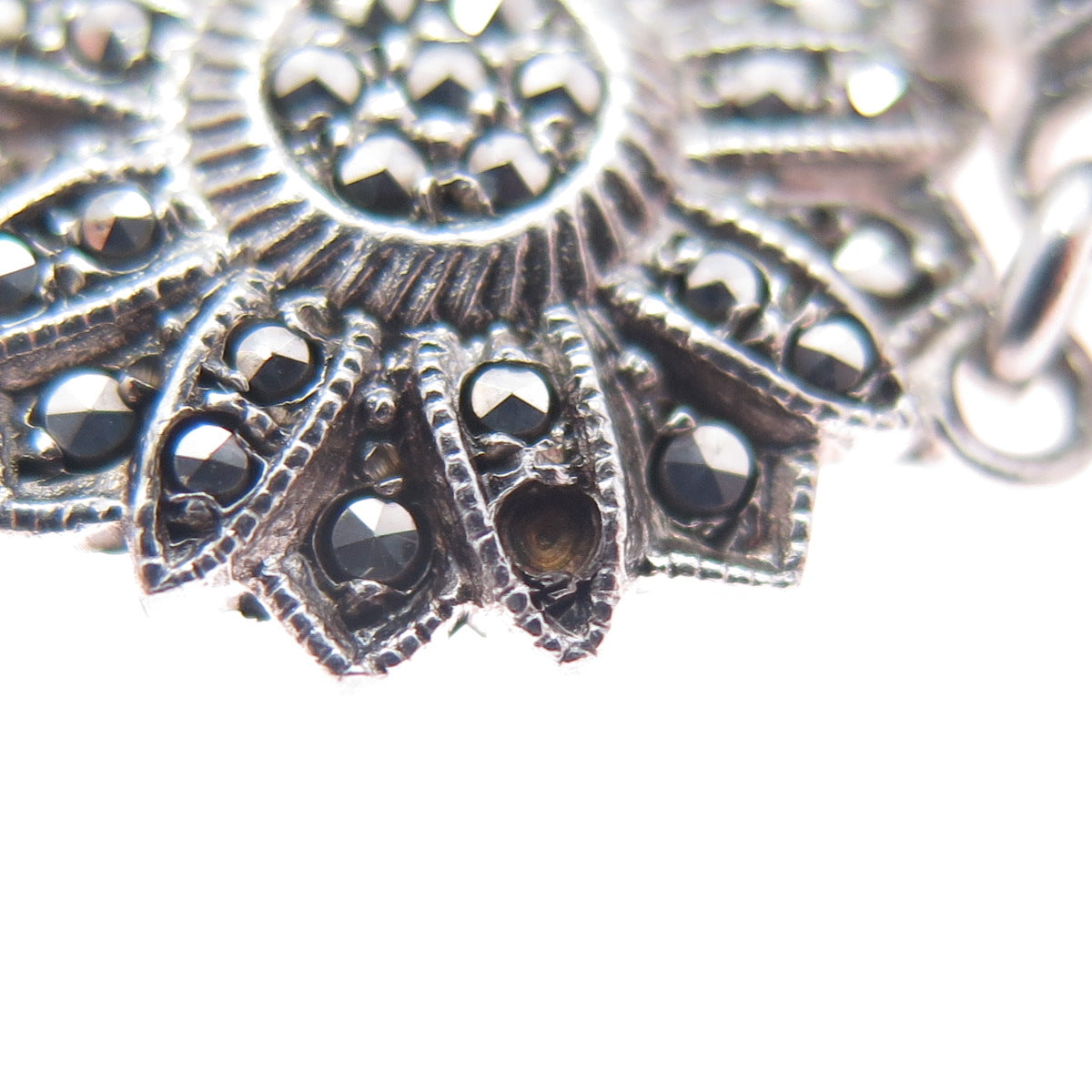 925 Sterling Silver Antique Marcasite Flower Bracelet 6.75" (missing 2 stones)