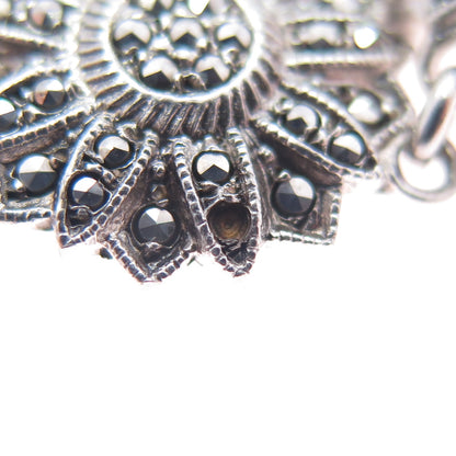 925 Sterling Silver Antique Marcasite Flower Bracelet 6.75" (missing 2 stones)