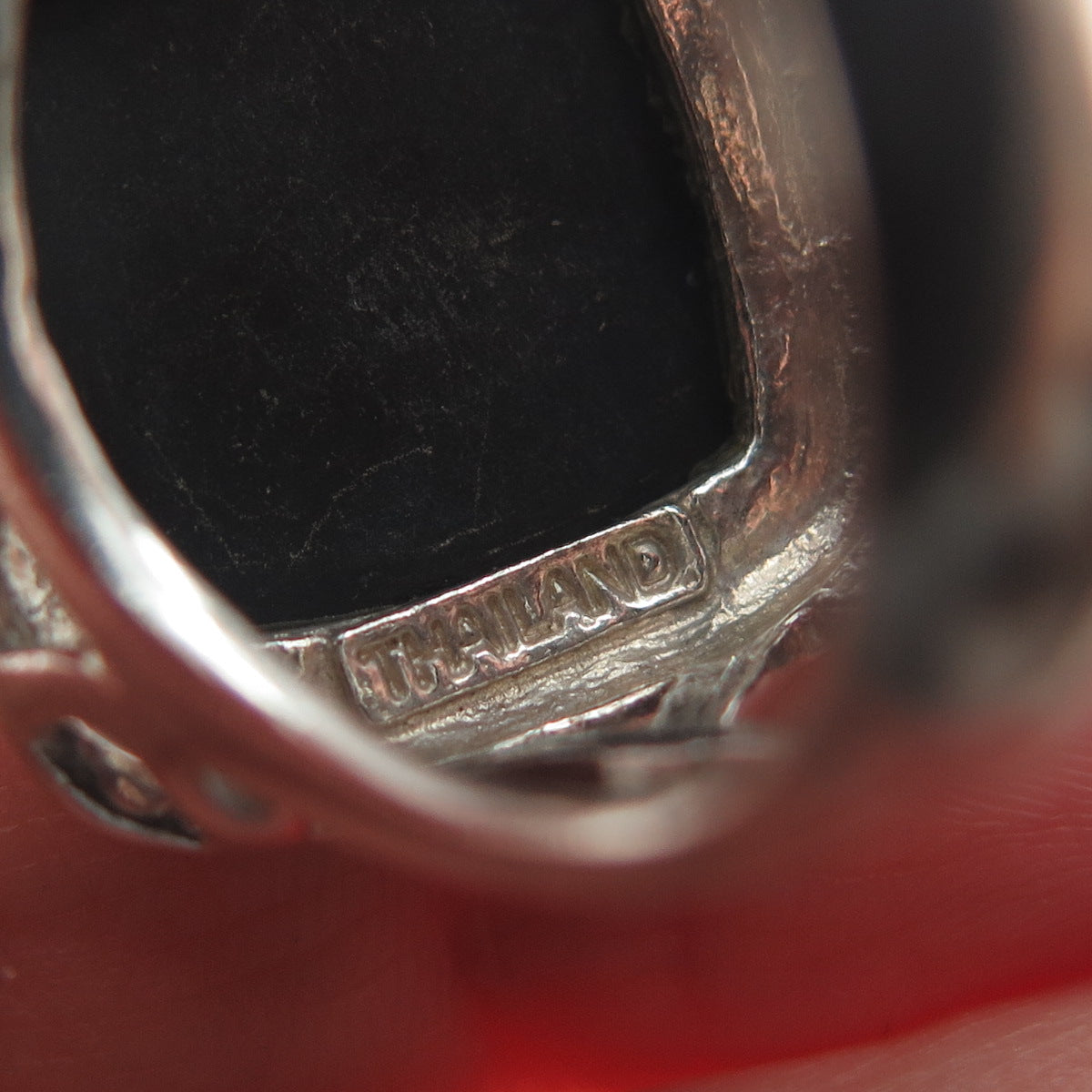 SX SALLY C 925 Sterling Silver Vintage Real Black Onyx Woven Ring Size 7