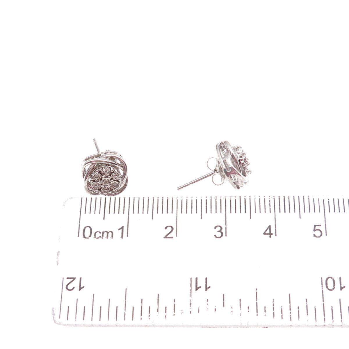 925 Sterling Silver Real Round-Cut Diamond Woven Stud Earrings