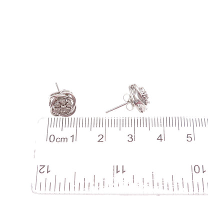 925 Sterling Silver Real Round-Cut Diamond Woven Stud Earrings