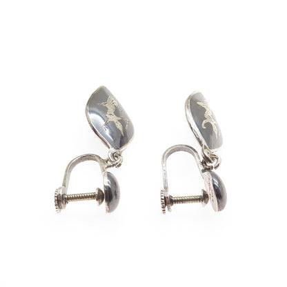 925 Sterling Silver Antique Siam Niello Hindu Goddess Screw Back Earrings