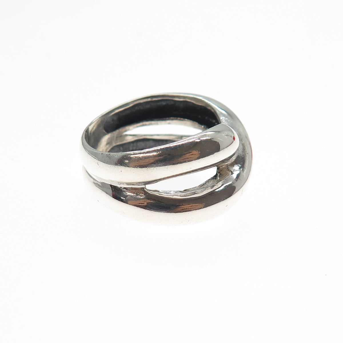 925 Sterling Silver Vintage Modernist Crisscross Oxidized Ring Size 7.25