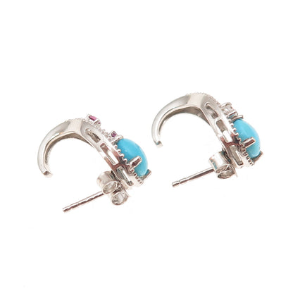 Chuck Clemency 925 Sterling Silver Real Turquoise Amethyst Topaz Floral Earrings