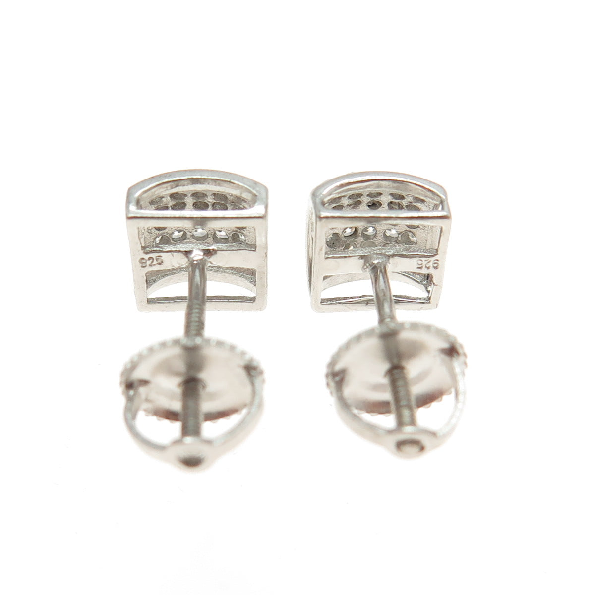 925 Sterling Silver Pave C Z Stud Earrings