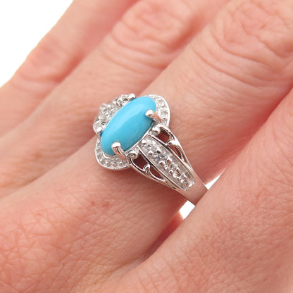 Chuck Clemency 925 Sterling Silver Real Turquoise & White Topaz Ring Size 8