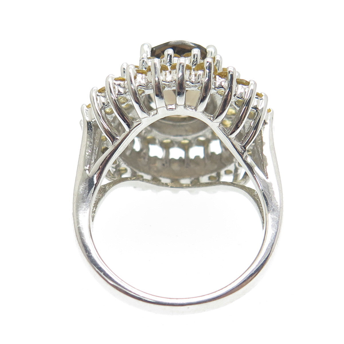 925 Sterling Silver Real Oval-Cut Smoky Quartz & Citrine Ring Size 7.5