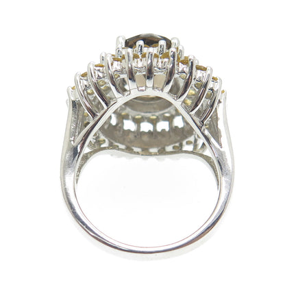 925 Sterling Silver Real Oval-Cut Smoky Quartz & Citrine Ring Size 7.5