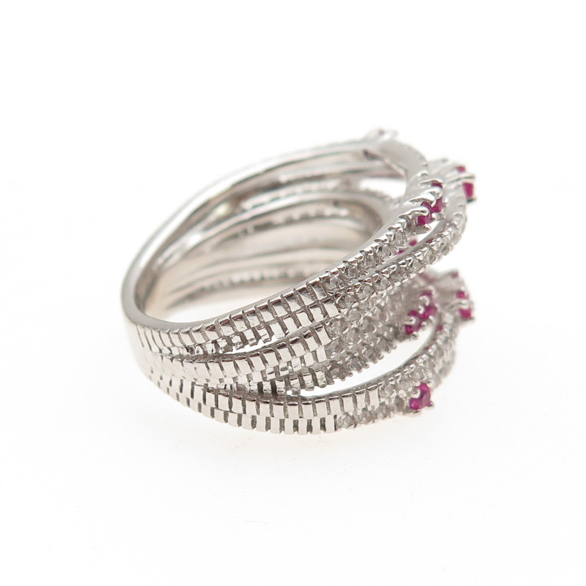 925 Sterling Silver Lab-Created Sapphire & C Z Crisscross Ring Size 6.25