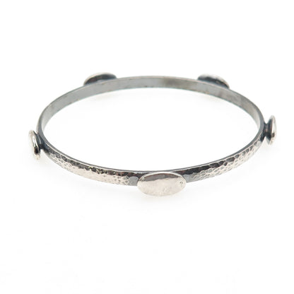 925 Sterling Vintage Modernist Station Hammered Oxidized Bangle Bracelet 8"