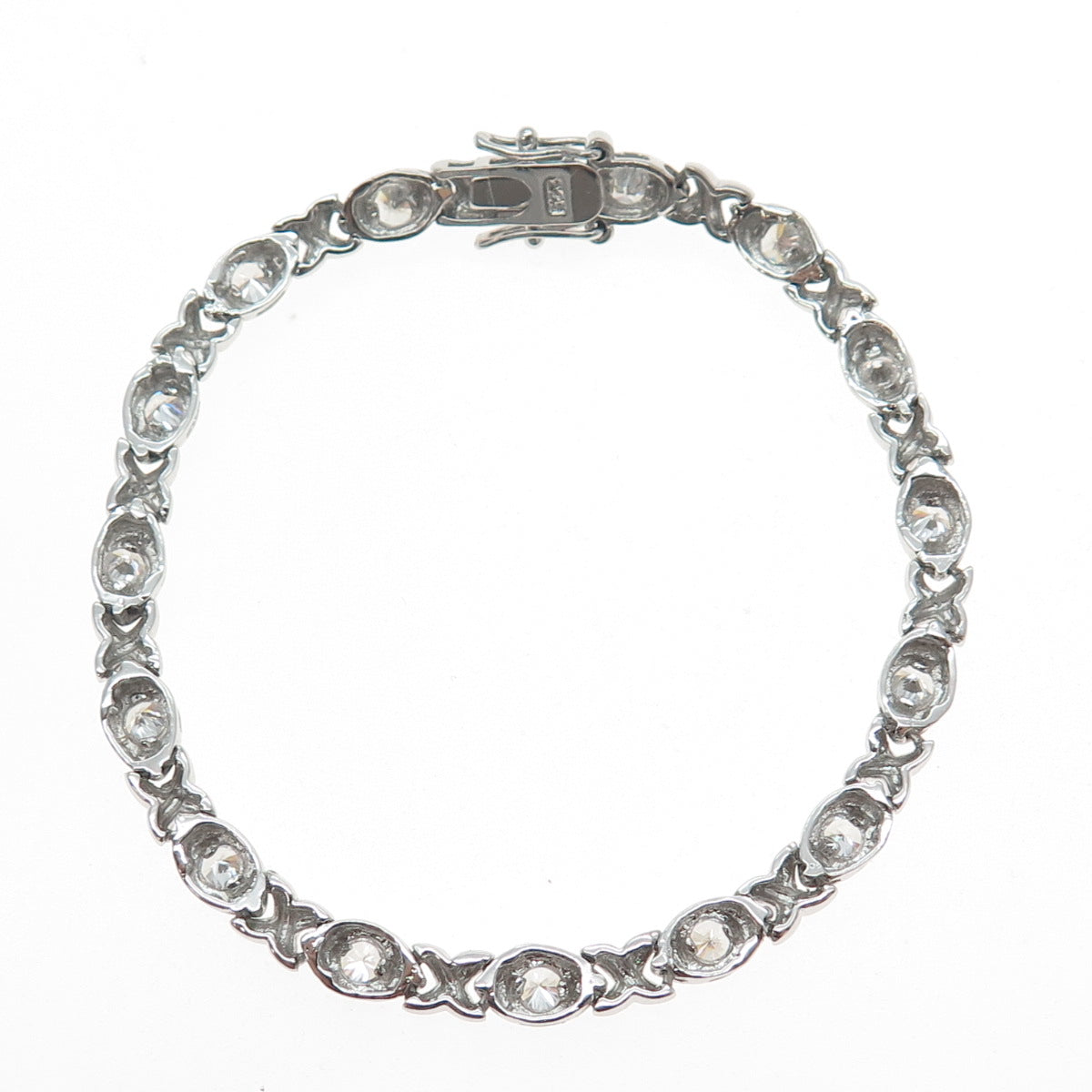 925 Sterling Silver Round-Cut C Z Puffy XO Hugs & Kisses Link Bracelet 7"