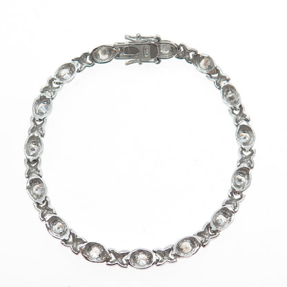 925 Sterling Silver Round-Cut C Z Puffy XO Hugs & Kisses Link Bracelet 7"