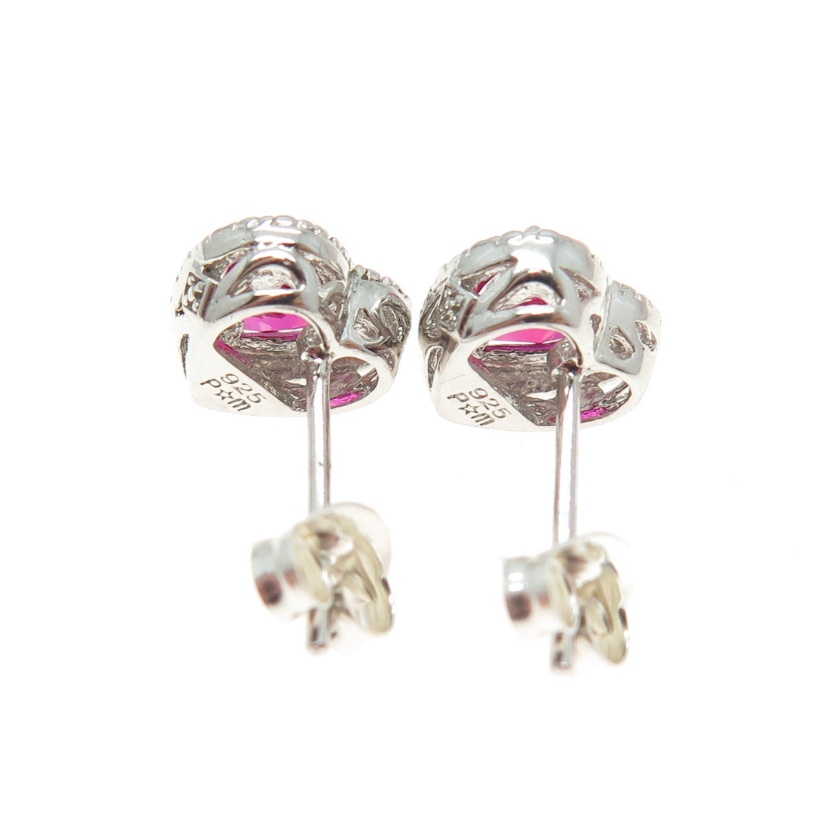 925 Sterling Silver Lab-Created Ruby Heart Stud Earrings