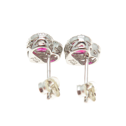 925 Sterling Silver Lab-Created Ruby Heart Stud Earrings