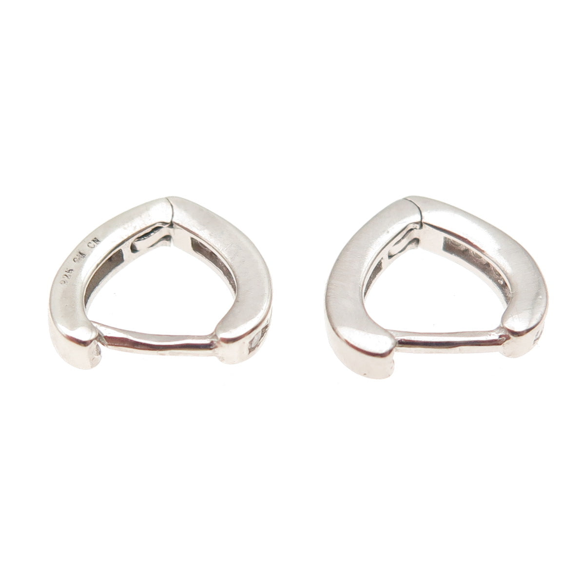 925 Sterling Silver Round-Cut C Z Heart Hoop Earrings