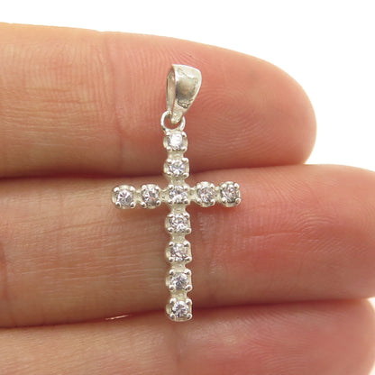 925 Sterling Silver Vintage Round-Cut C Z Cross Minimalist Pendant