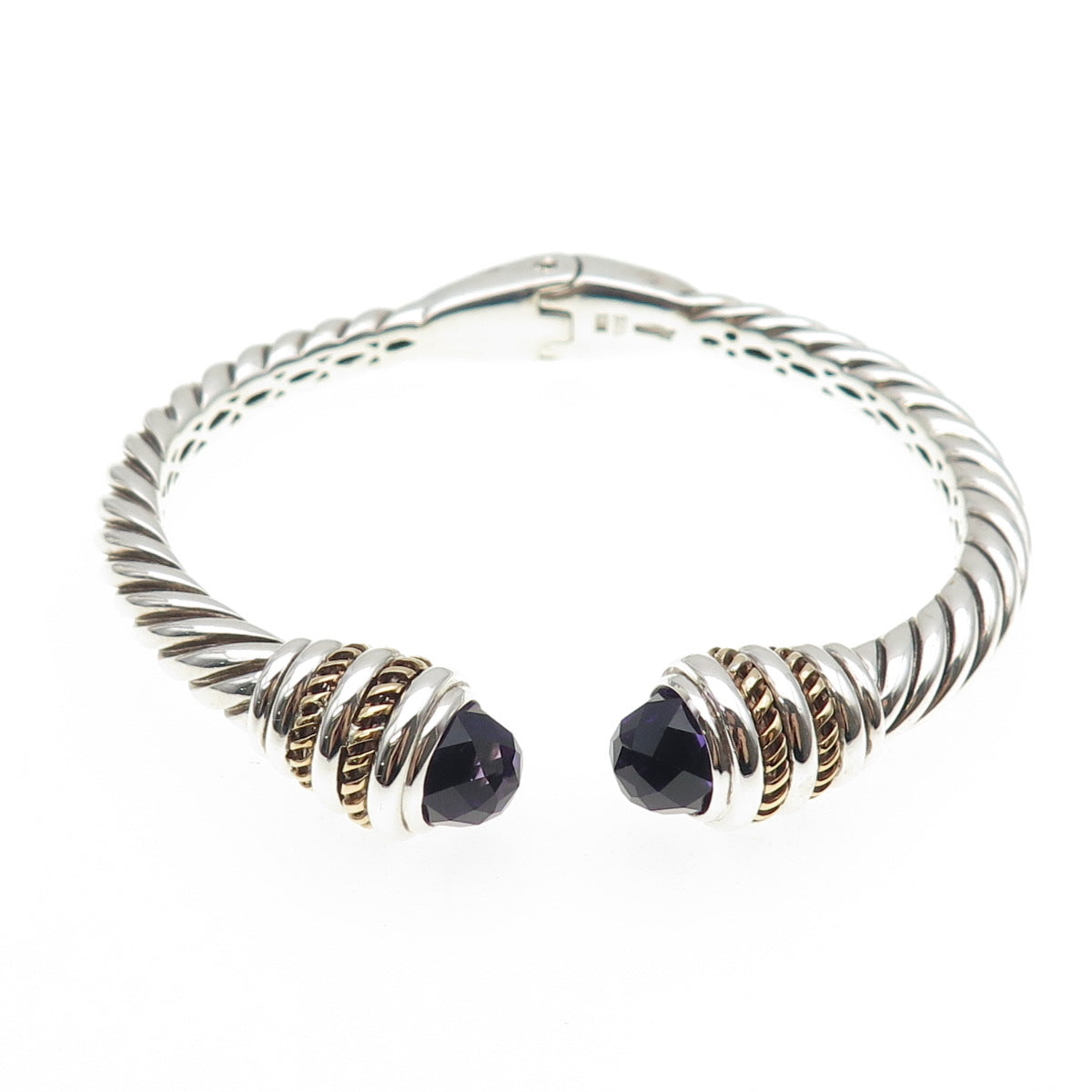 Lorenzo 925 Sterling Silver 18K Gold Vintage Real Amethyst Bracelet 6.5"