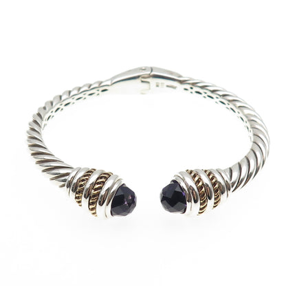 Lorenzo 925 Sterling Silver 18K Gold Vintage Real Amethyst Bracelet 6.5"