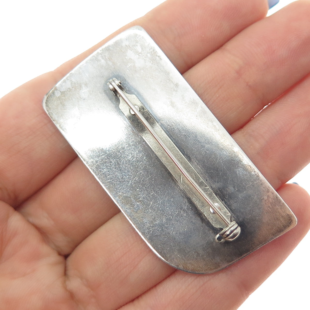 925 Sterling Silver Vintage Modernist Abstract Oxidized Pin Brooch