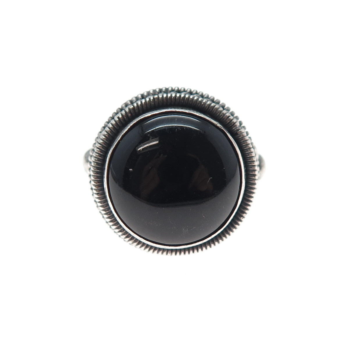 925 Sterling Silver Vintage Real Black Onyx Modernist Oxidized Ring Size 7
