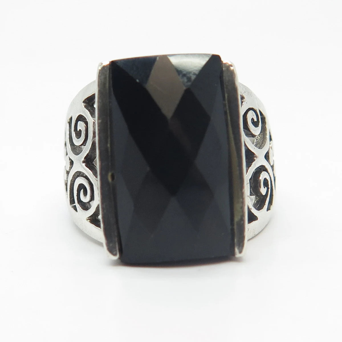 925 Sterling Silver Vintage Real Black Onyx Gemstone Ring Size 6.75