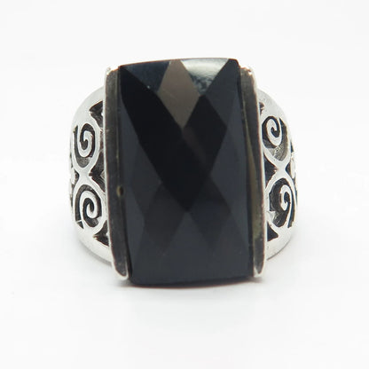 925 Sterling Silver Vintage Real Black Onyx Gemstone Ring Size 6.75